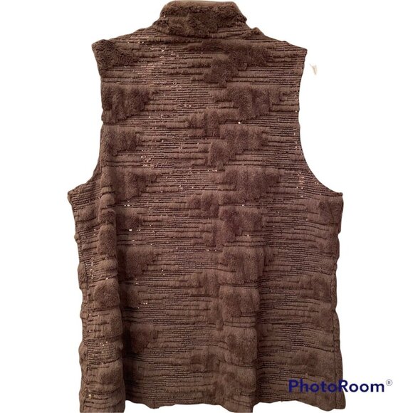 Boston Proper Vest Size 16 Taupe Faux Fur Sparkle Sequins Hook Closure NWOT - Picture 7 of 7